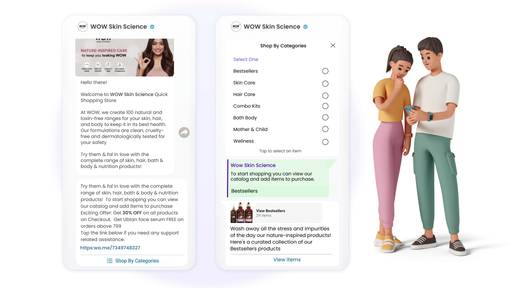 A Wow Skin Science customer using Whatsapp business for shopping.